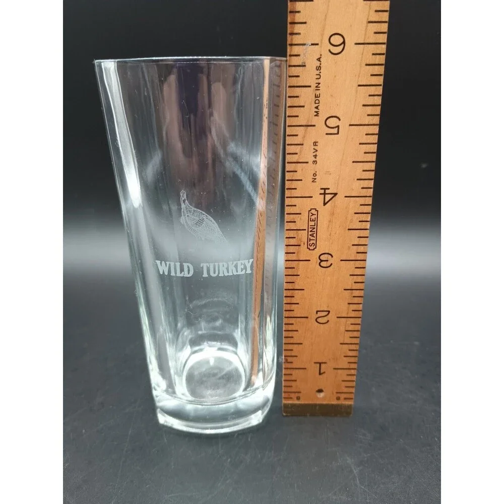 Vtg Wild Turkey Engraved High Ball Glass Square Tom Collins